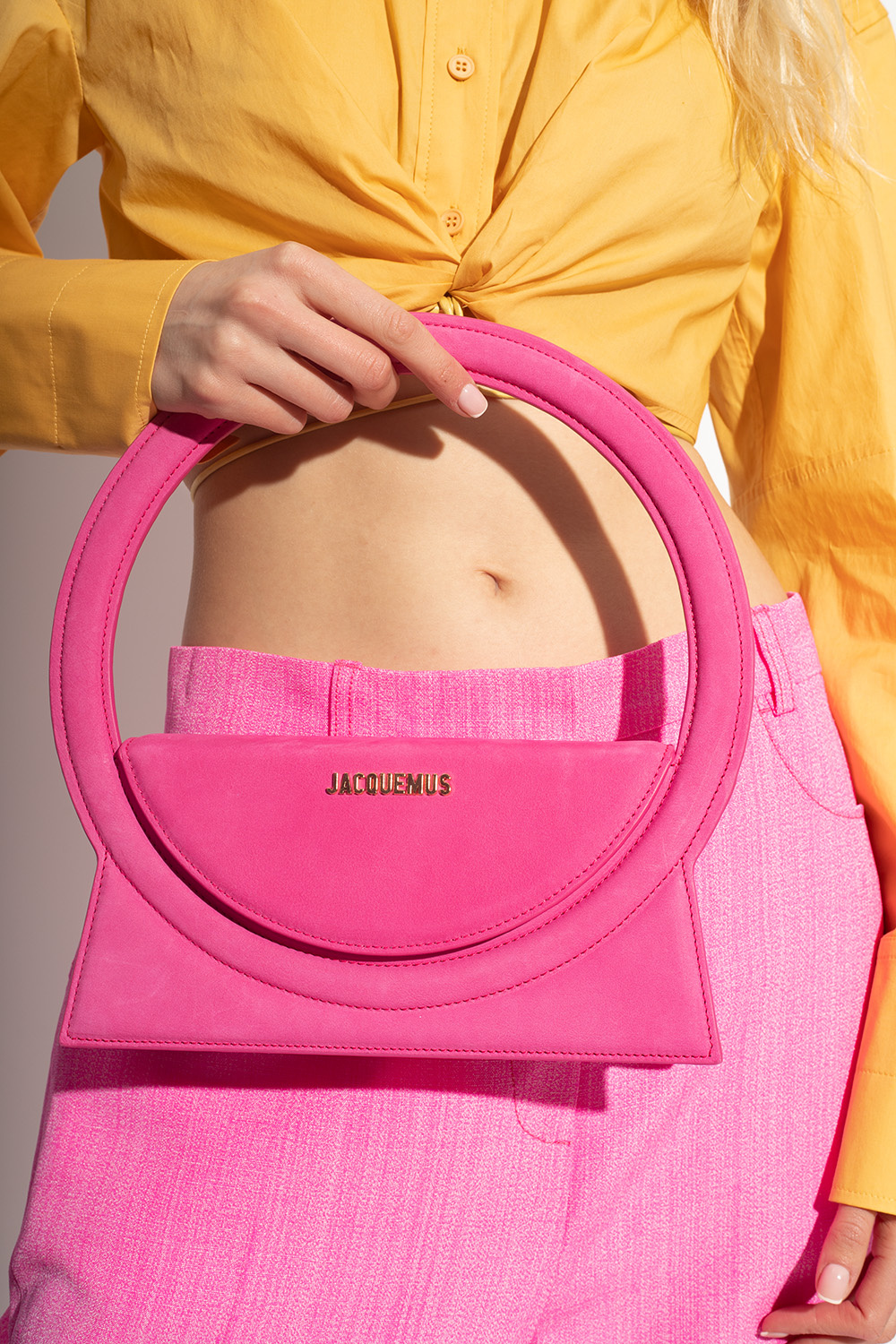 【JACQUEMUS】Le Sac Rond トートバッグ ピンク Jacquemus Le Sac Rond Pink in Leather with Gold-tone - US